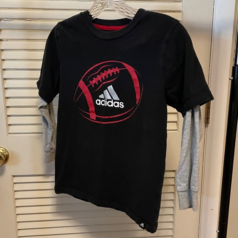 Adidas Kids Black and Red Long Sleeve Football Tee